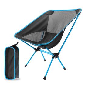 Superhard High Load Outdoor Camping Chair Travel Ultralight Folding Chair Portable Beach Hiking Picnic Seats Fishing Beach BBQ (Ships From: China, Color: Sky blue)